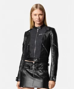 Cheap Bikerjacke Aus Denimleder Damen Jacken & Mäntel