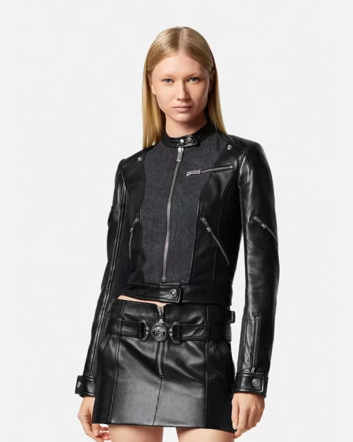 Cheap Bikerjacke Aus Denimleder Damen Jacken & Mäntel