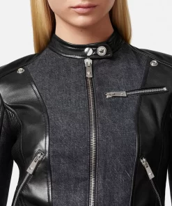 Cheap Bikerjacke Aus Denimleder Damen Jacken & Mäntel