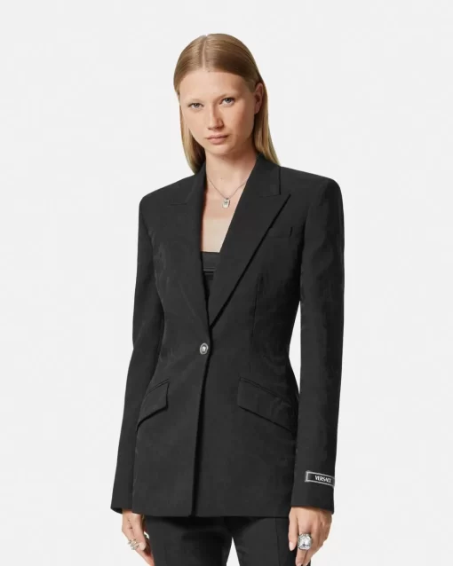 Outlet Einreihiger Barocco Jacquard-Wollblazer Damen Anzüge