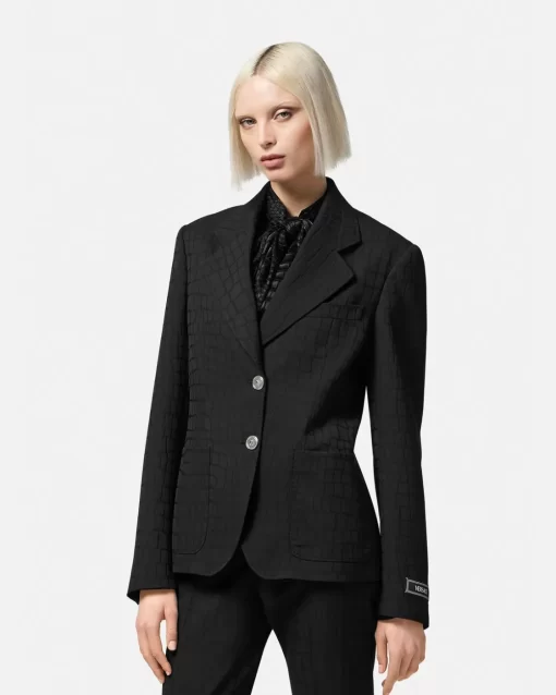 Outlet Einreihiger Blazer Mit Kroko-Jacquard-Muster Damen Anzüge