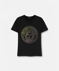 Outlet Kristallbesetztes Medusa T-Shirt Damen T-Shirts & Sweatshirts