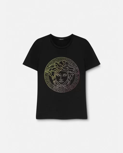 Outlet Kristallbesetztes Medusa T-Shirt Damen T-Shirts & Sweatshirts