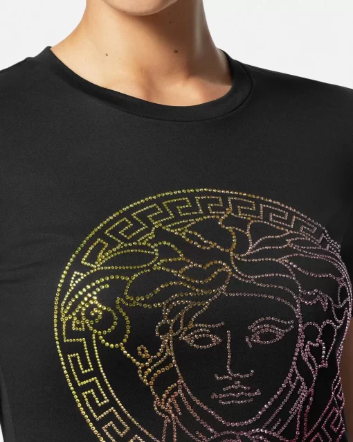 Outlet Kristallbesetztes Medusa T-Shirt Damen T-Shirts & Sweatshirts