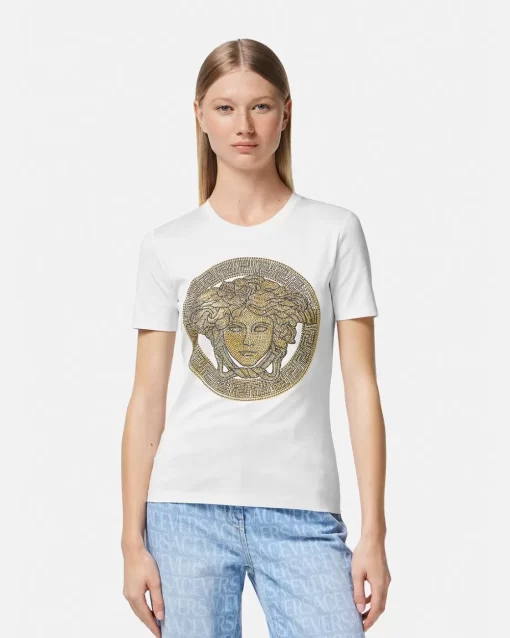 Online La Medusa T-Shirt Mit Kristallen Damen T-Shirts & Sweatshirts