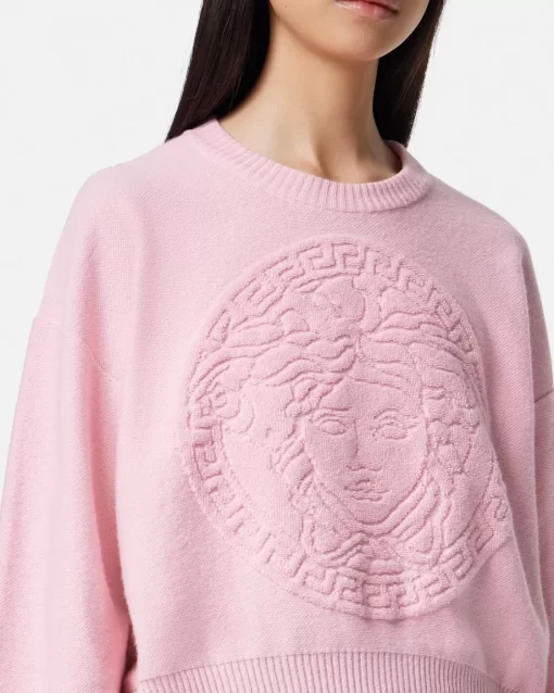 Fashion Medusa Frottee-Pullover Aus Wollmischung Damen Strick