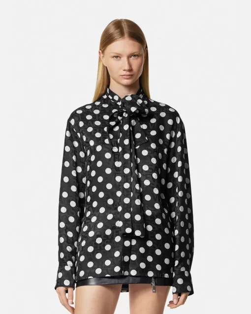 Outlet Polka Dot Hemd Mit Schalkragen Damen Blusen & Tops