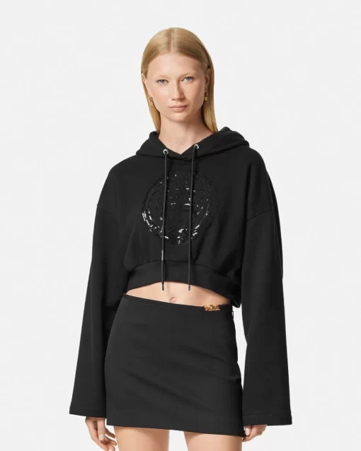 Sale Verzierter Medusa Crop-Hoodie Damen T-Shirts & Sweatshirts